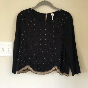 Miami Embellished Cropped Long Sleeved Blouse, Black, Size S